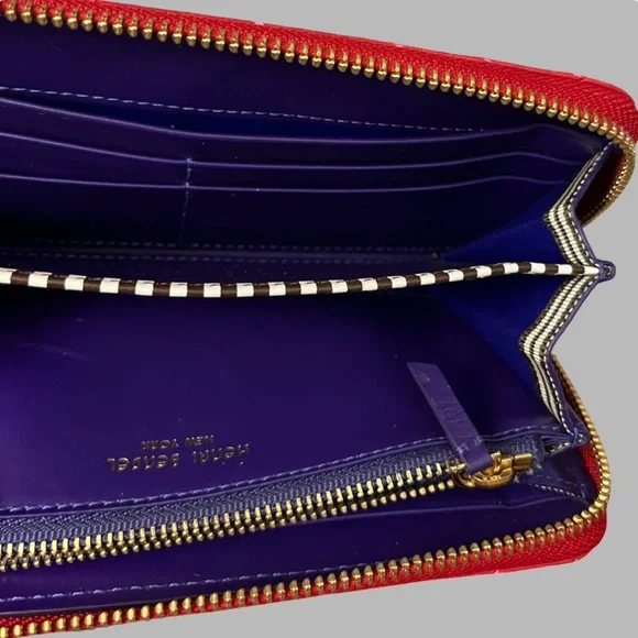 Henri Bendel red quilted wallet with a gold-tone logo. - Picture 9 of 16